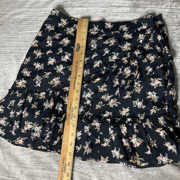 TOPSHOP Black Floral Ruffled Viscose A-Line Women's Skirt Size 10 EUC Preppy - Picture 5 of 12